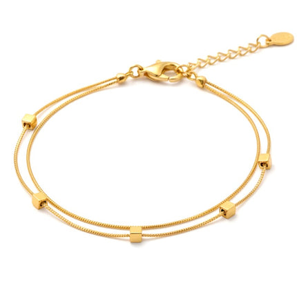 Chaîne de cheville en acier inoxydable double rangs perles carrées