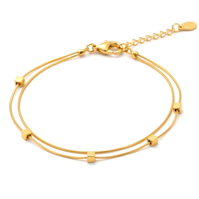 Chaîne de cheville en acier inoxydable double rangs perles carrées