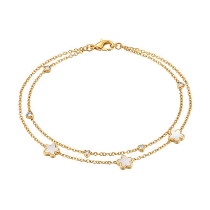 Chaîne de cheville en acier inoxydable fleurs double rangs pierres naturelles coquillage