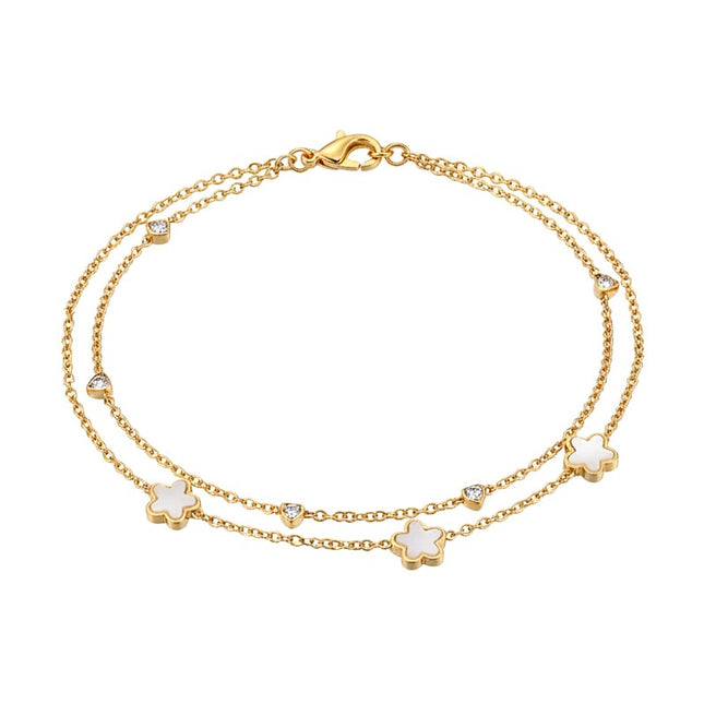 Chaîne de cheville en acier inoxydable fleurs double rangs pierres naturelles coquillage