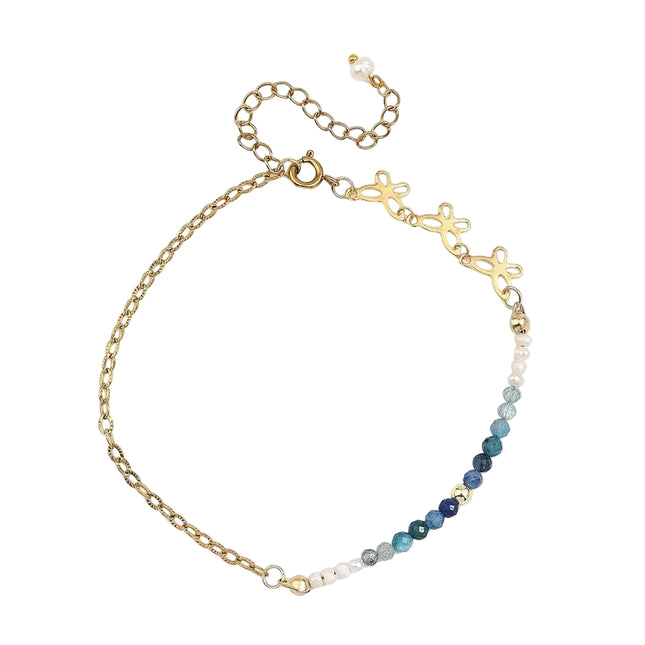 Chaîne de cheville en acier inoxydable papillons et pierres naturelles kyanite