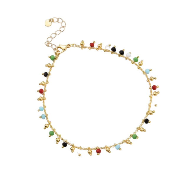 Chaîne de cheville en acier inoxydable perles de verre couleurs
