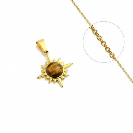 Collier acier inoxydable Etoile pierre naturelle oeil de tigre