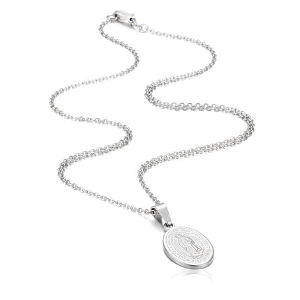 Collier acier inoxydable chaine et pendentif vierge Marie argenté