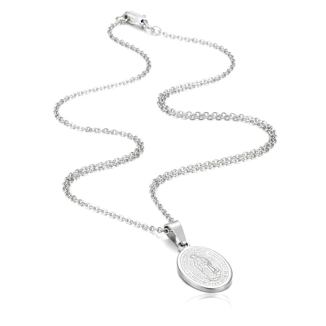 Collier acier inoxydable chaine et pendentif vierge Marie argenté