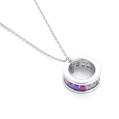 Collier argent 925 pendentif anneau oxydes couleurs