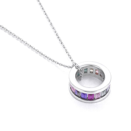 Collier argent 925 pendentif anneau oxydes couleurs