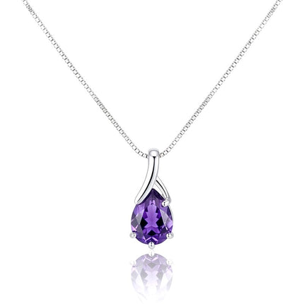 Collier argent 925 pendentif larme mauve Bonnie