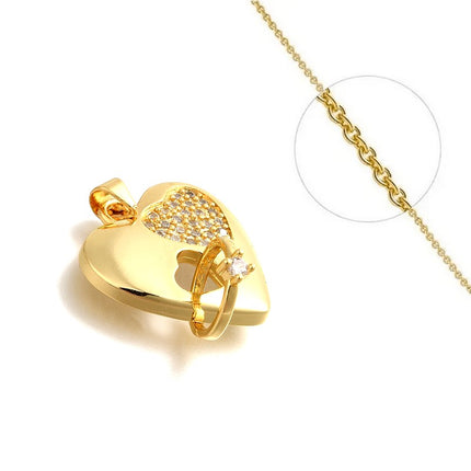 Collier chaîne et pendentif cœur avec bague entrelacée zirconiums sertis doré à l'or fin
