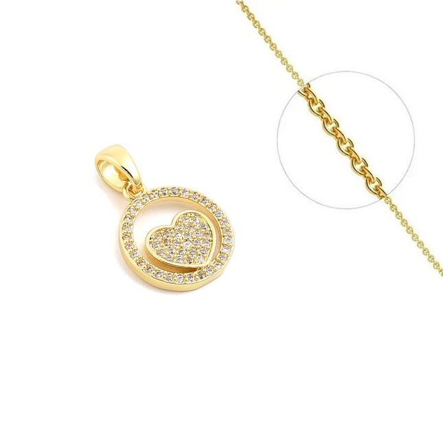 Collier chaîne et pendentif cœur cercle doré à l'or fin zirconiums sertis