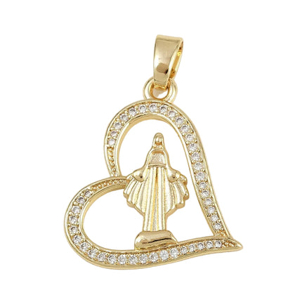 Collier chaîne et pendentif coeur avec vierge Marie zirconiums sertis doré à l'or fin