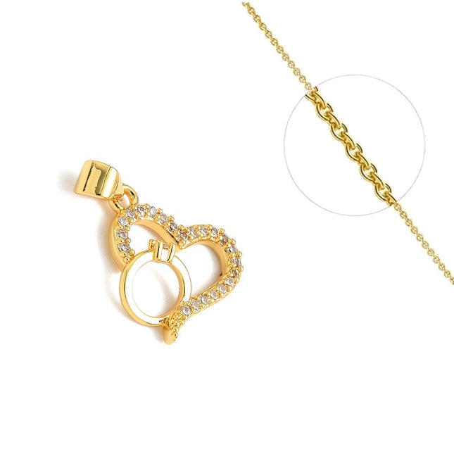 Collier chaîne et pendentif coeur bague zirconiums doré à l'or fin