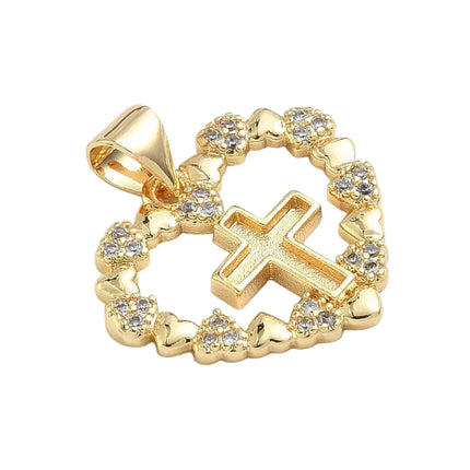 Collier chaîne et pendentif coeur croix zirconiums sertis doré à l'or fin