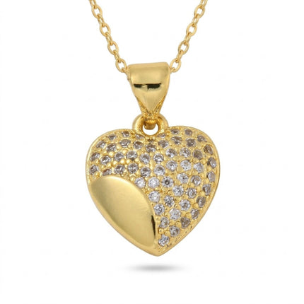 Collier chaîne et pendentif coeur doré à l'or fin zirconiums sertis