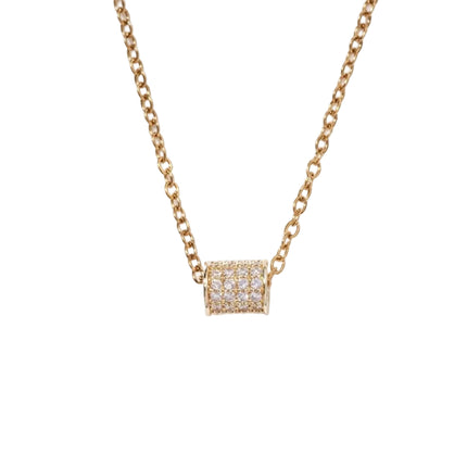 Collier chaîne et pendentif cylindre doré à l'or fin zirconiums sertis