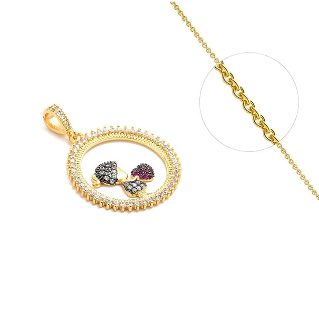 Collier chaîne et pendentif fille avec coeur zirconiums couleurs doré à l'or fin