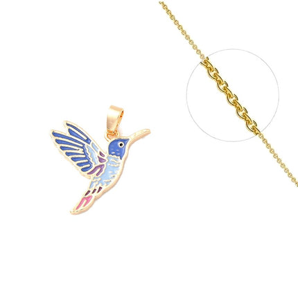 Collier chaîne et pendentif oiseau émail doré à l'or fin