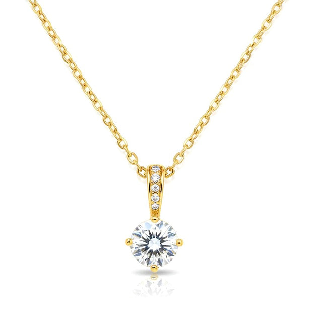 Collier chaîne et pendentif oxyde blanc et zirconiums sertis sur la bélière doré à l'or fin