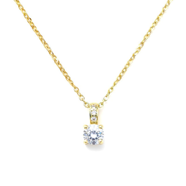 Collier chaîne et pendentif oxyde blanc et zirconiums sertis sur la bélière doré à l'or fin