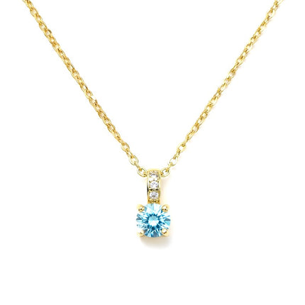 Collier chaîne et pendentif oxyde bleu et zirconiums sertis sur la bélière doré à l'or fin