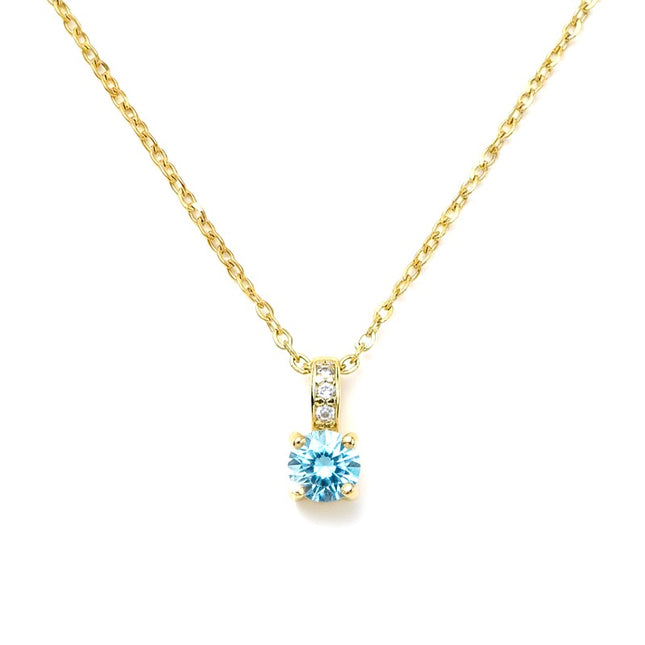 Collier chaîne et pendentif oxyde bleu et zirconiums sertis sur la bélière doré à l'or fin