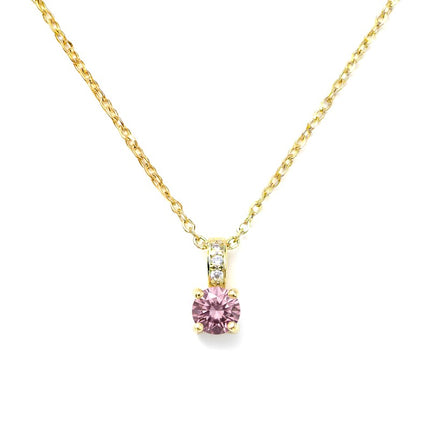 Collier chaîne et pendentif oxyde mauve et zirconiums sertis sur la bélière doré à l'or fin