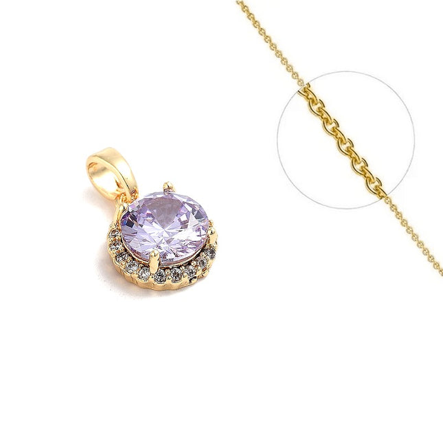 Collier chaîne et pendentif oxyde mauve sertis de zirconiums doré à l'or fin