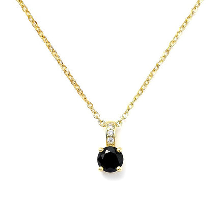 Collier chaîne et pendentif oxyde noir et zirconiums sertis sur la bélière doré à l'or fin