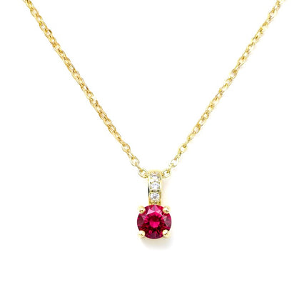 Collier chaîne et pendentif oxyde rouge et zirconiums sertis sur la bélière doré à l'or fin