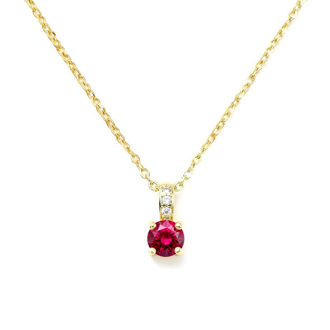 Collier chaîne et pendentif oxyde rouge et zirconiums sertis sur la bélière doré à l'or fin