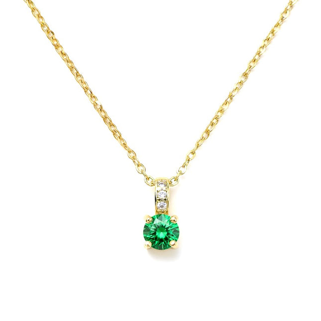 Collier chaîne et pendentif oxyde vert et zirconiums sertis sur la bélière doré à l'or fin
