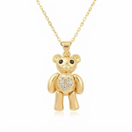 Collier chaîne et pendentif petit ourson doré à l'or fin zirconiums sertis