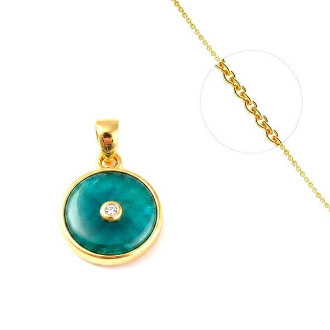 Collier chaîne et pendentif pierre naturelle apatite doré à l'or fin