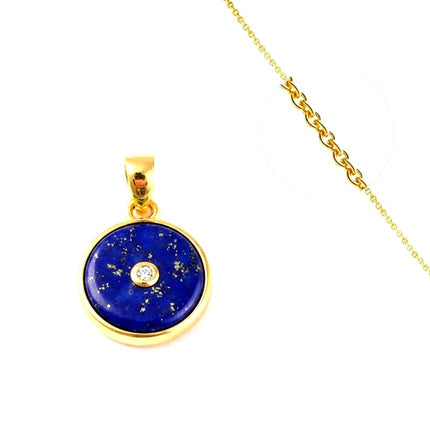 Collier chaîne et pendentif pierre naturelle lapis lazuli doré à l'or fin
