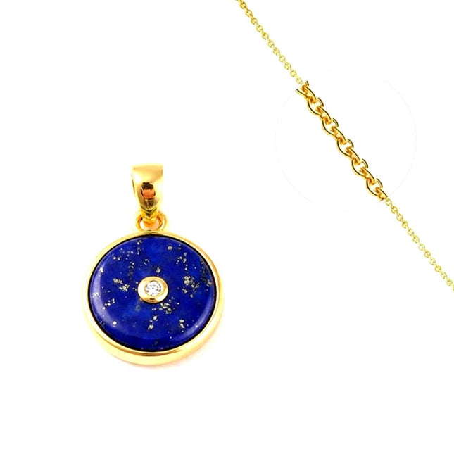 Collier chaîne et pendentif pierre naturelle lapis lazuli doré à l'or fin