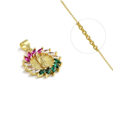 Collier chaîne et pendentif vierge Marie zirconiums couleurs doré à l'or fin