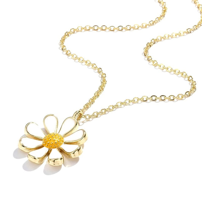 Collier doré chaîne et pendentif fleur marguerite doré à l'or fin 