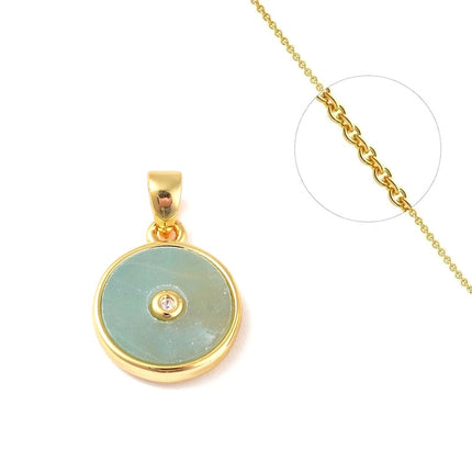 Collier doré chaîne et pendentif pierre naturelle amazonite doré à l'or fin