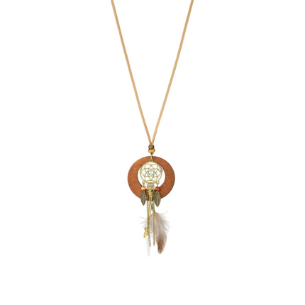 Collier fantaisie - style bohème bois et métal attrape rèves