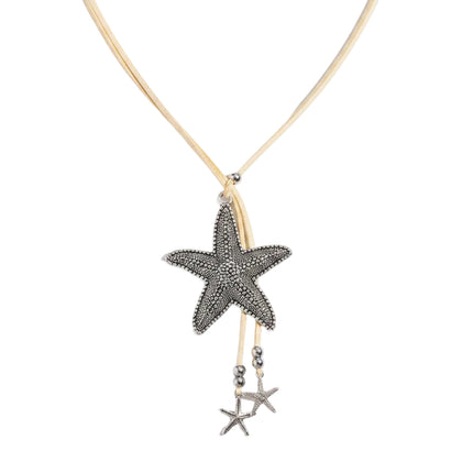 Collier fantaisie - style bohème bois et métal étoile