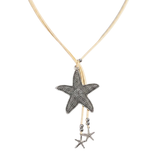 Collier fantaisie - style bohème bois et métal étoile