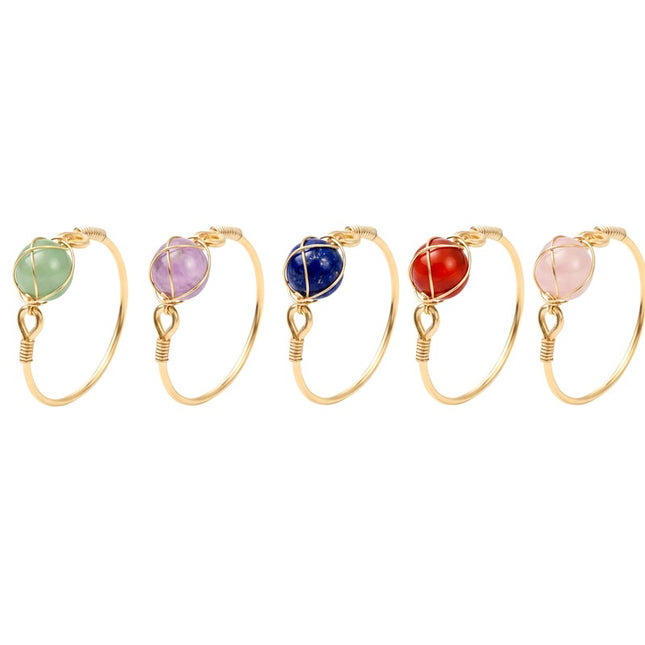 Lot de 10 Bagues acier inoxydable pierres naturelles mélangées Bagues pierres naturelles Bijouxmode