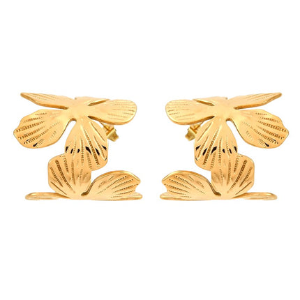 Boucles d'oreilles femme en acier inoxydable double feuilles Bijouxmode