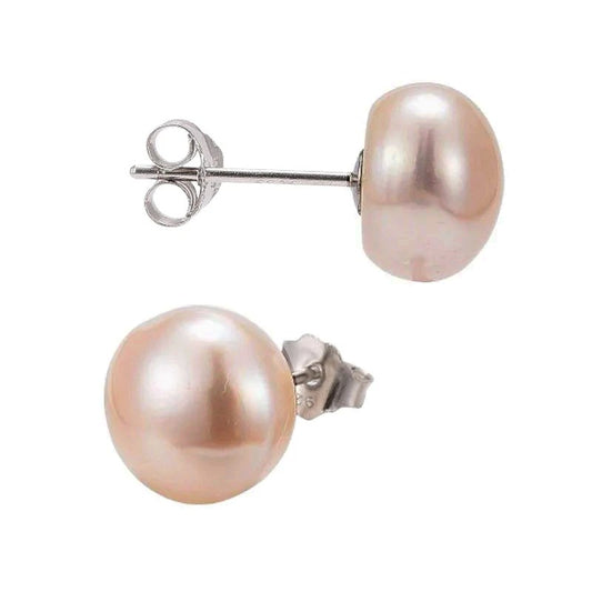 Boucles d'oreilles argent 925 avec une perle de nacre rosé 5 mm