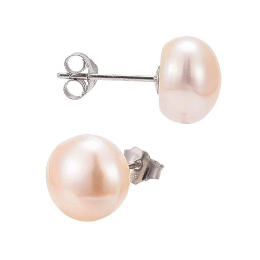 Boucles d'oreilles argent 925 avec une perle de nacre rosé 9 mm