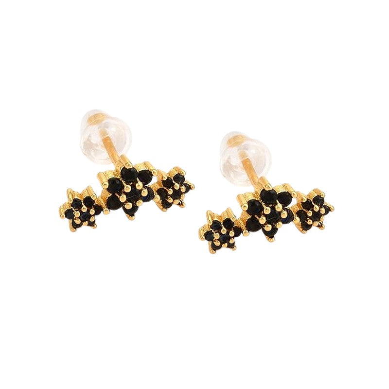 Boucles d'oreilles fleurs zirconiums noirs sertis