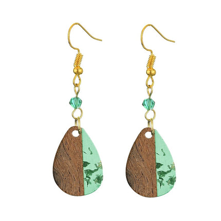 Boucles d'oreilles fantaisie tombantes bois et résine verte Bijouxmode