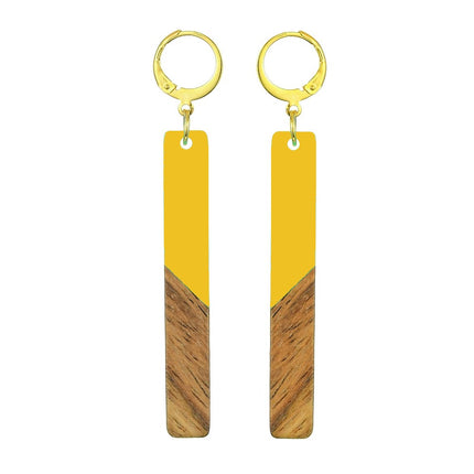 Boucles d'oreilles fantaisie tombante jaune et bois Bijouxmode