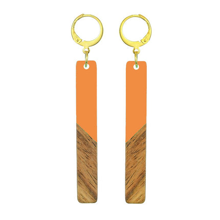 Boucles d'oreilles fantaisie tombante orange et bois Bijouxmode