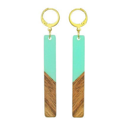 Boucles d'oreilles fantaisie tombante turquoise et bois Bijouxmode